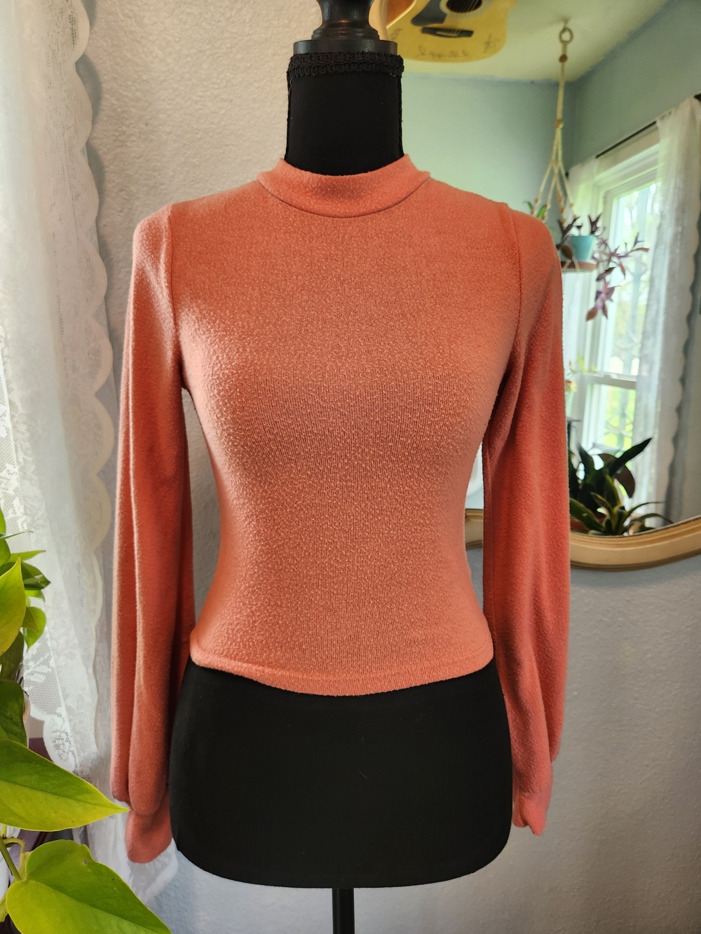 Forever 21 Coral Knit Mock Neck Sweater